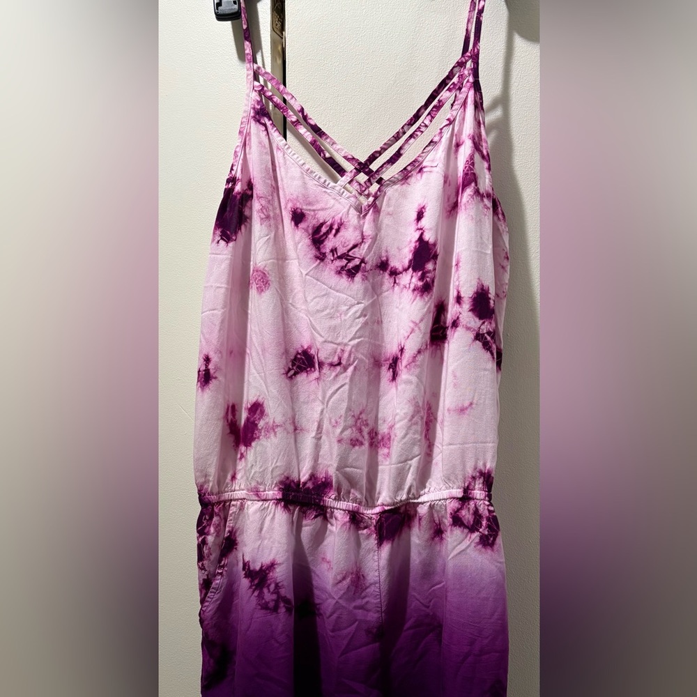 Purple Tie-Dye Spaghetti Strap shorts suit w pockets - Picture 1 of 4